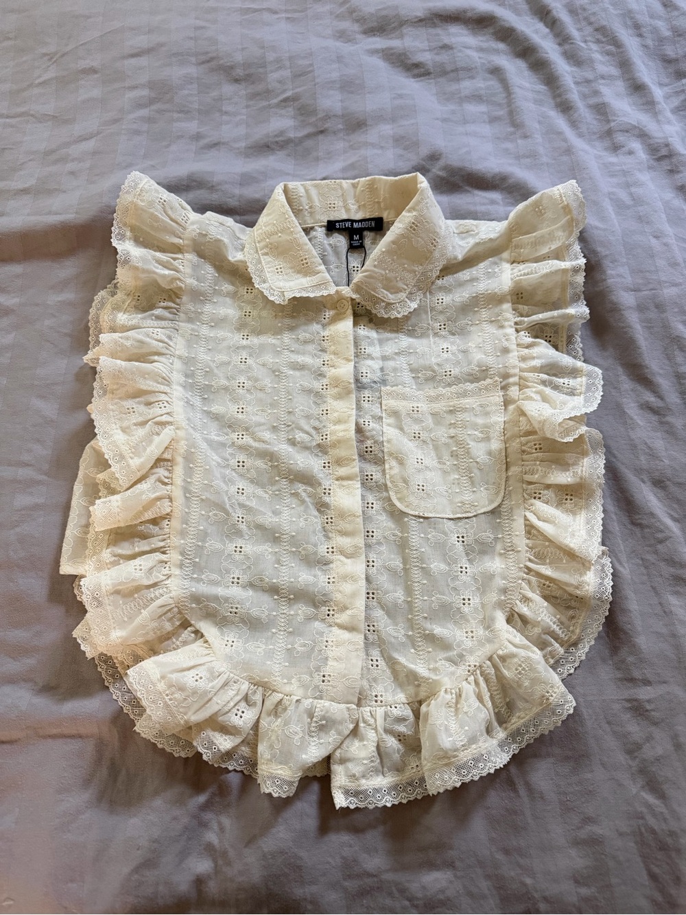 Steve Madden Ivory Eyelet Ruffle Button-Up Blouse